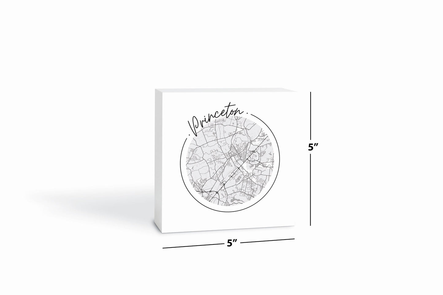Minimalistic B&W New Jersey Princeton Circle Map | Wood Block | Eaches | Min 4