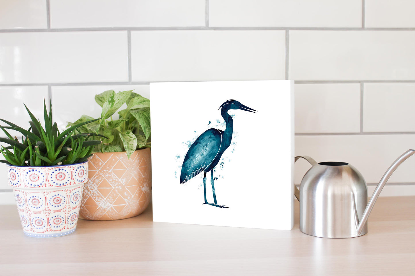 New England Water Color Heron | Wood Block | Eaches | Min 2