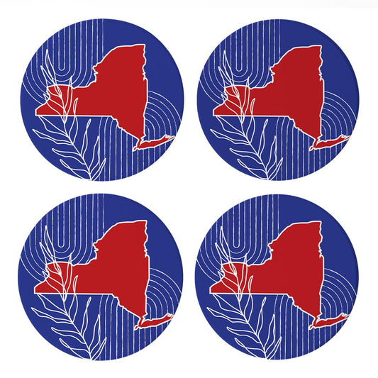 Red White And Blue New York State Retro Thin Lines| Absorbent Coasters | Set of 4 | Min 2