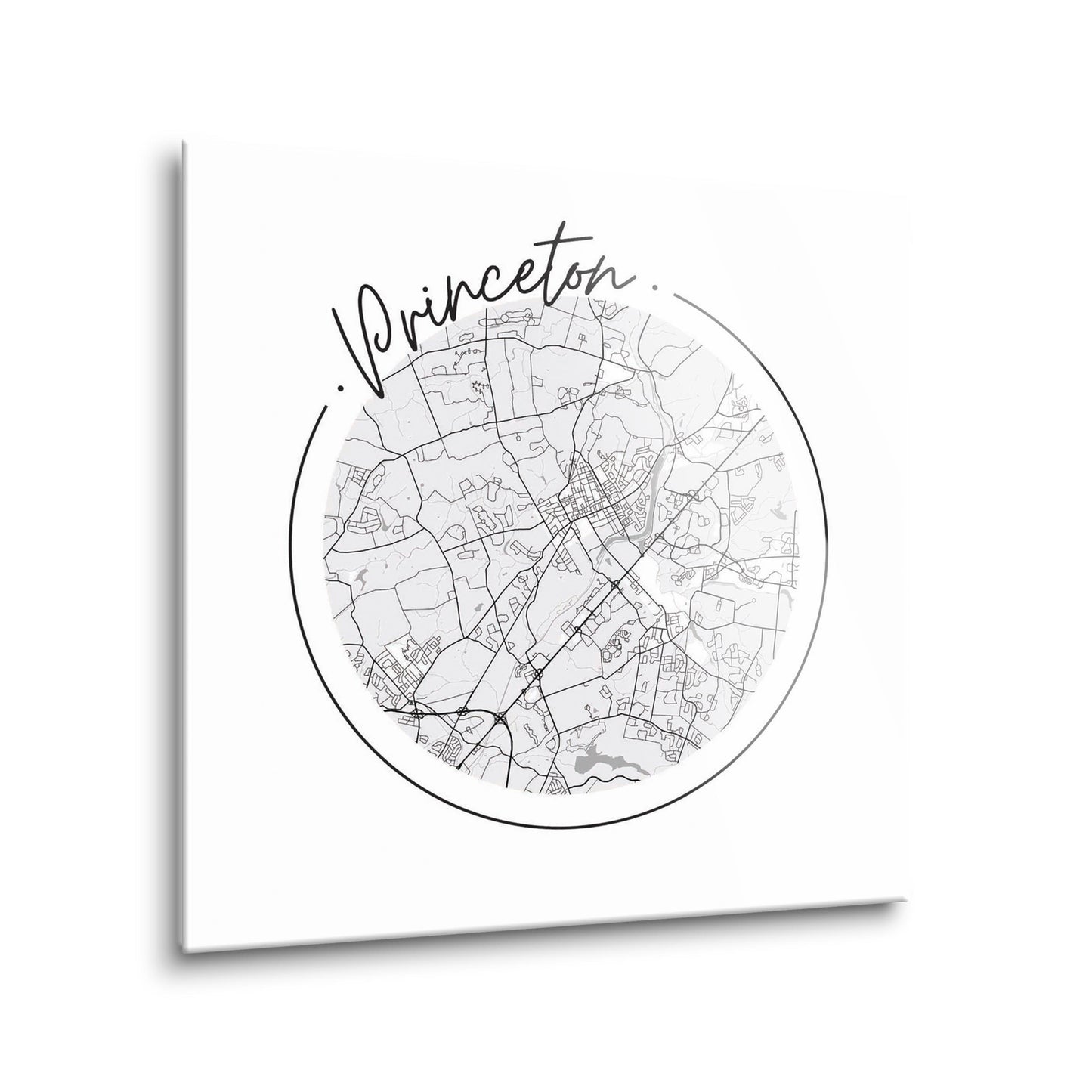 Minimalistic B&W New Jersey Princeton Circle Map | Hi-Def Glass Art | Eaches | Min 2