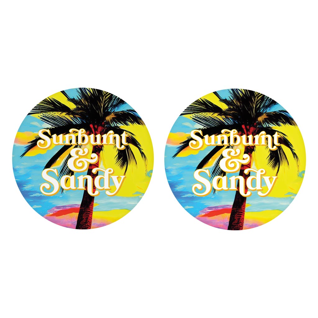 Sunburnt Sandy| Absorbent Car Coasters | Set of 2 | Min 4