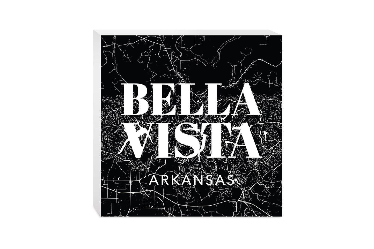 Minimalist B&W Arkansas Bella Vista Map State | Wood Block | Eaches | Min 2