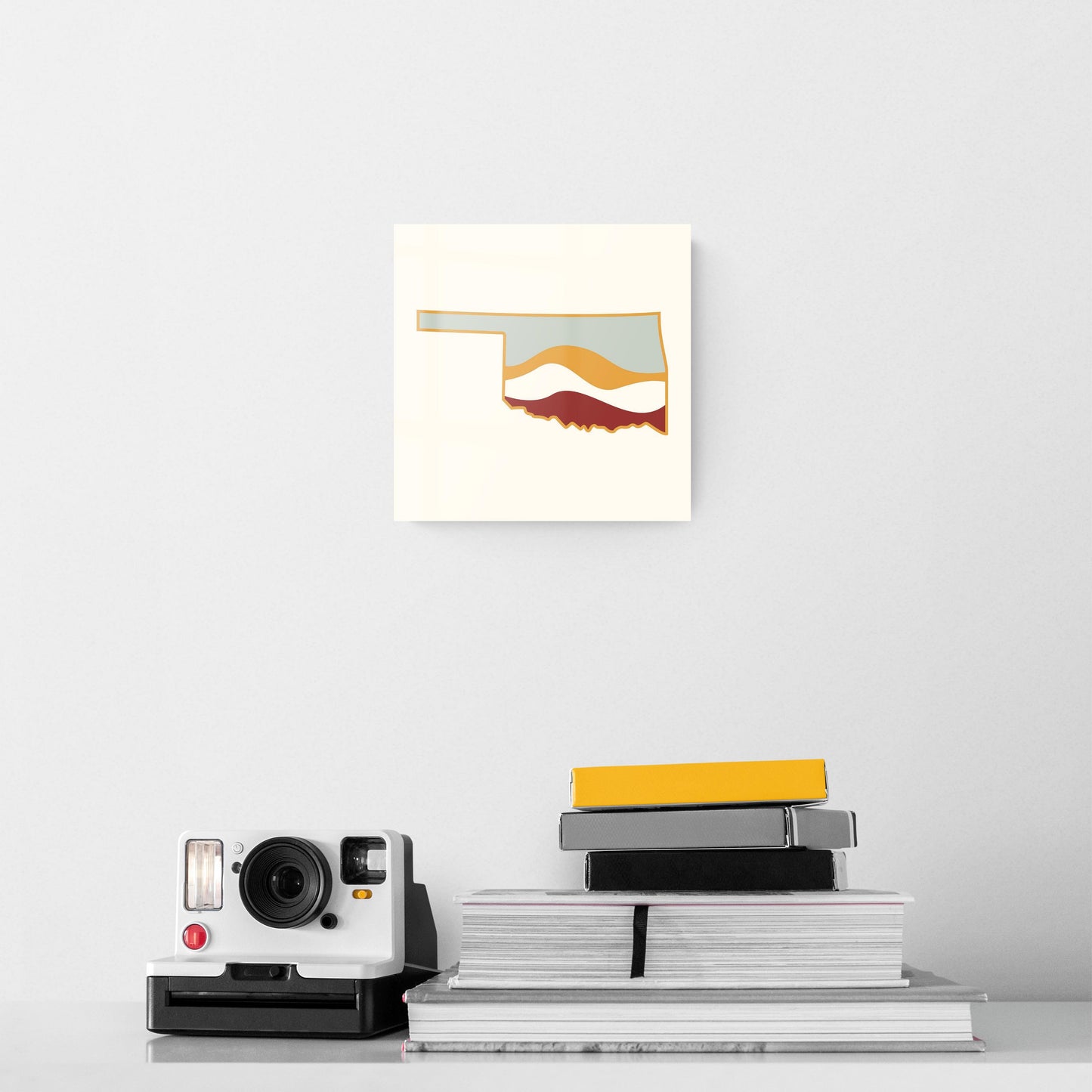 Modern Minimalist Oklahoma Cream Retro State Shape With Hills | Hi-Def Glass Art | Eaches | Min 2