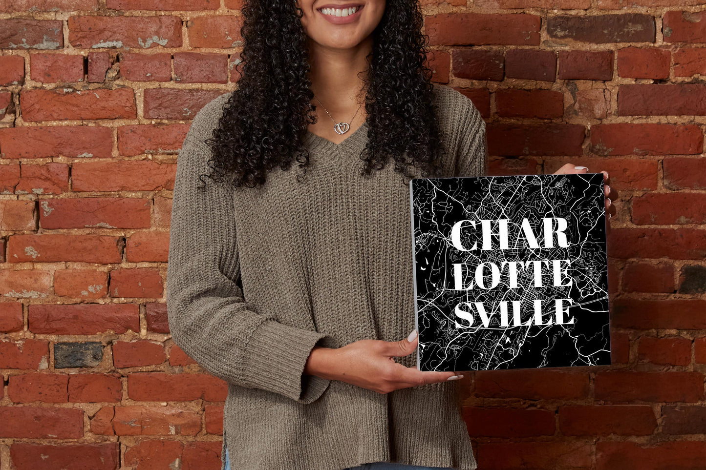 Minimalistic B&W Virginia Charlottesville Map | Wood Block | Eaches | Min 2
