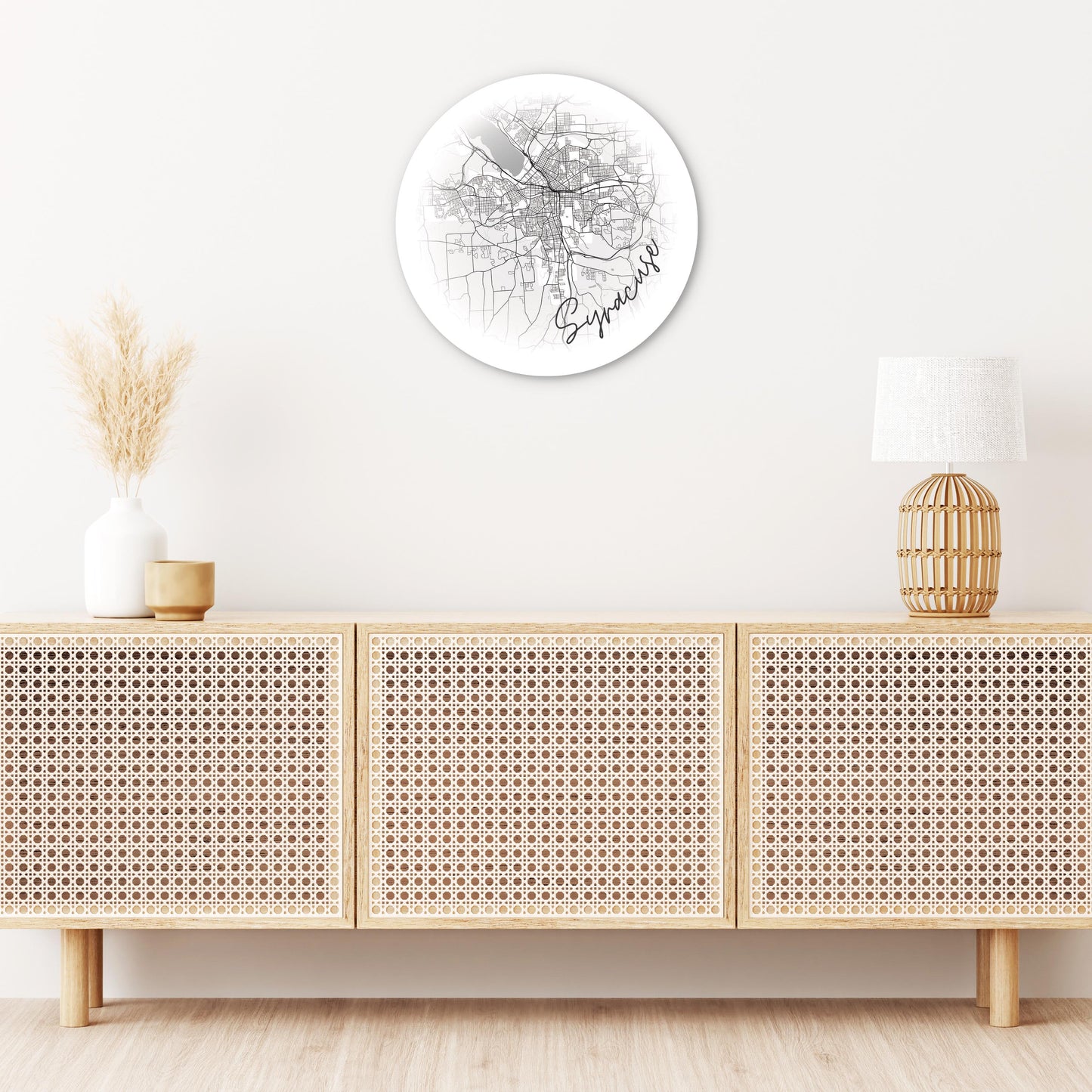 Minimalistic B&W New York Syracuse Faded Circle Map | Wood Sign | Eaches | Min 1