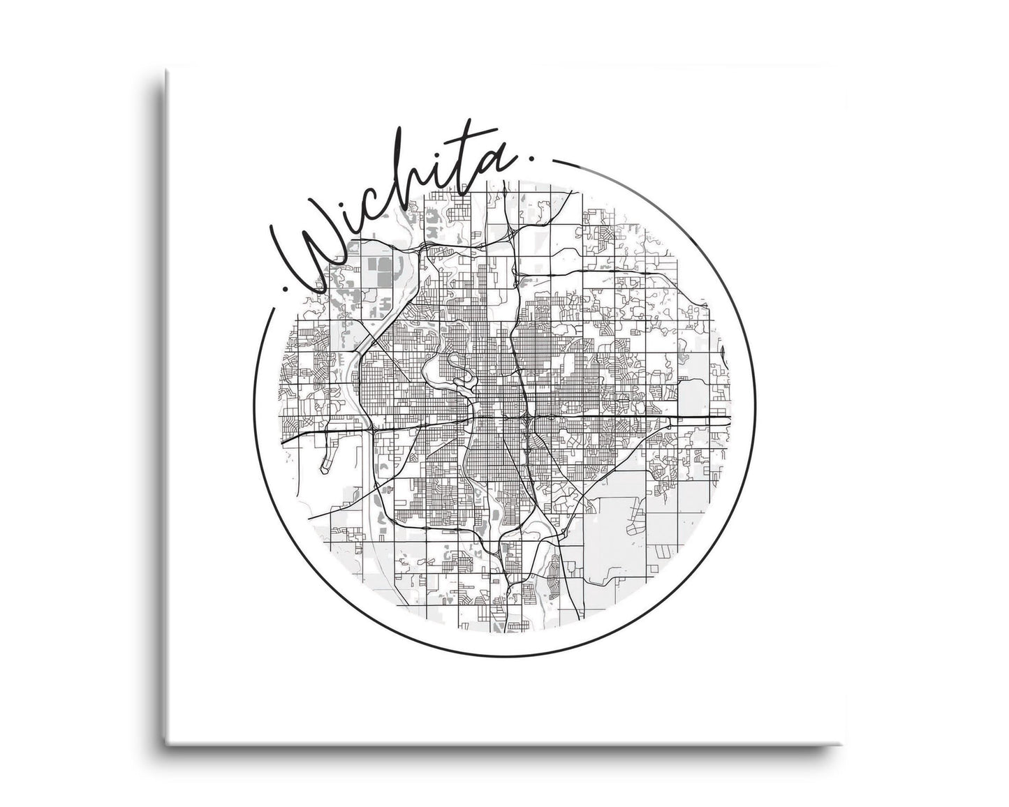 Minimalist B&W Kansas Wichita Circle Map | Hi-Def Glass Art | Eaches | Min 2
