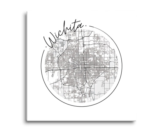 Minimalist B&W Kansas Wichita Circle Map | Hi-Def Glass Art | Eaches | Min 2