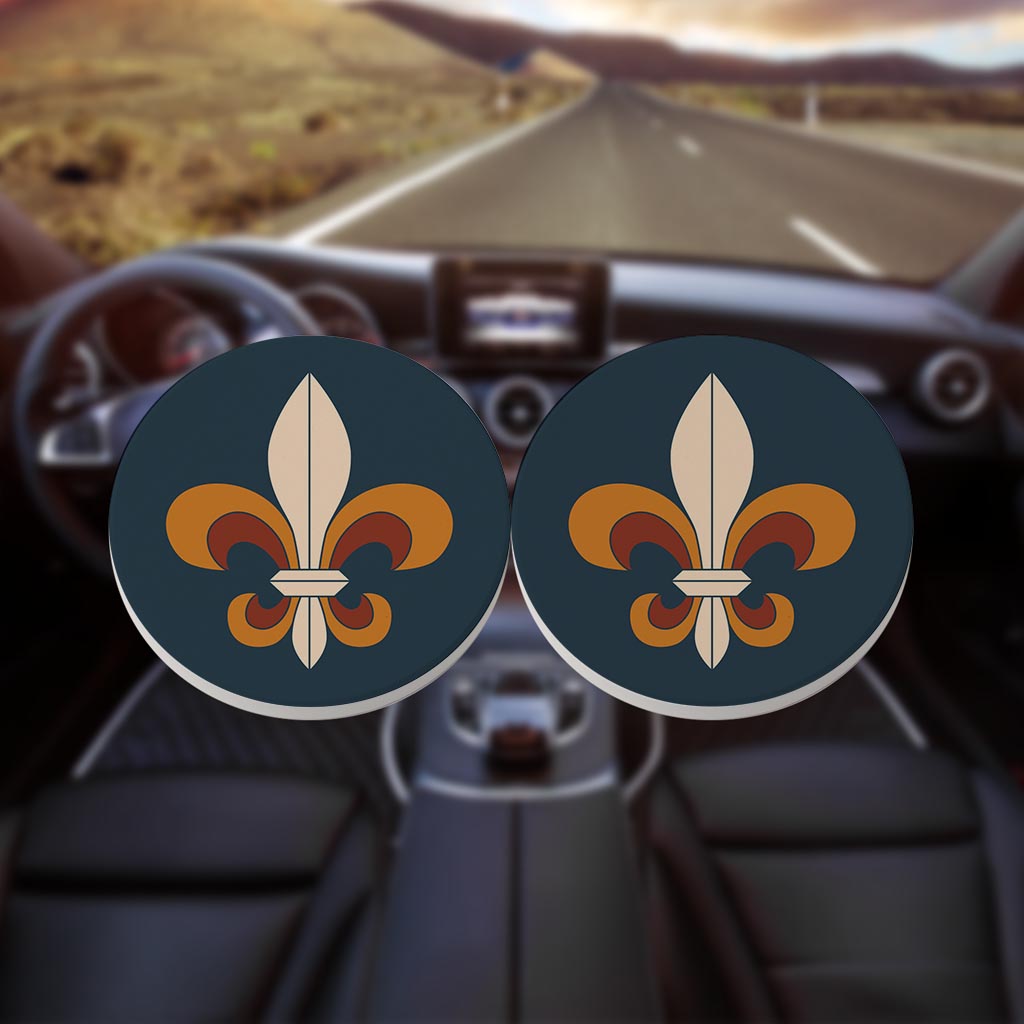 Modern Minimalist Louisiana Colorful Fleu De Lis | Absorbent Car Coasters | Set of 2 | Min 4