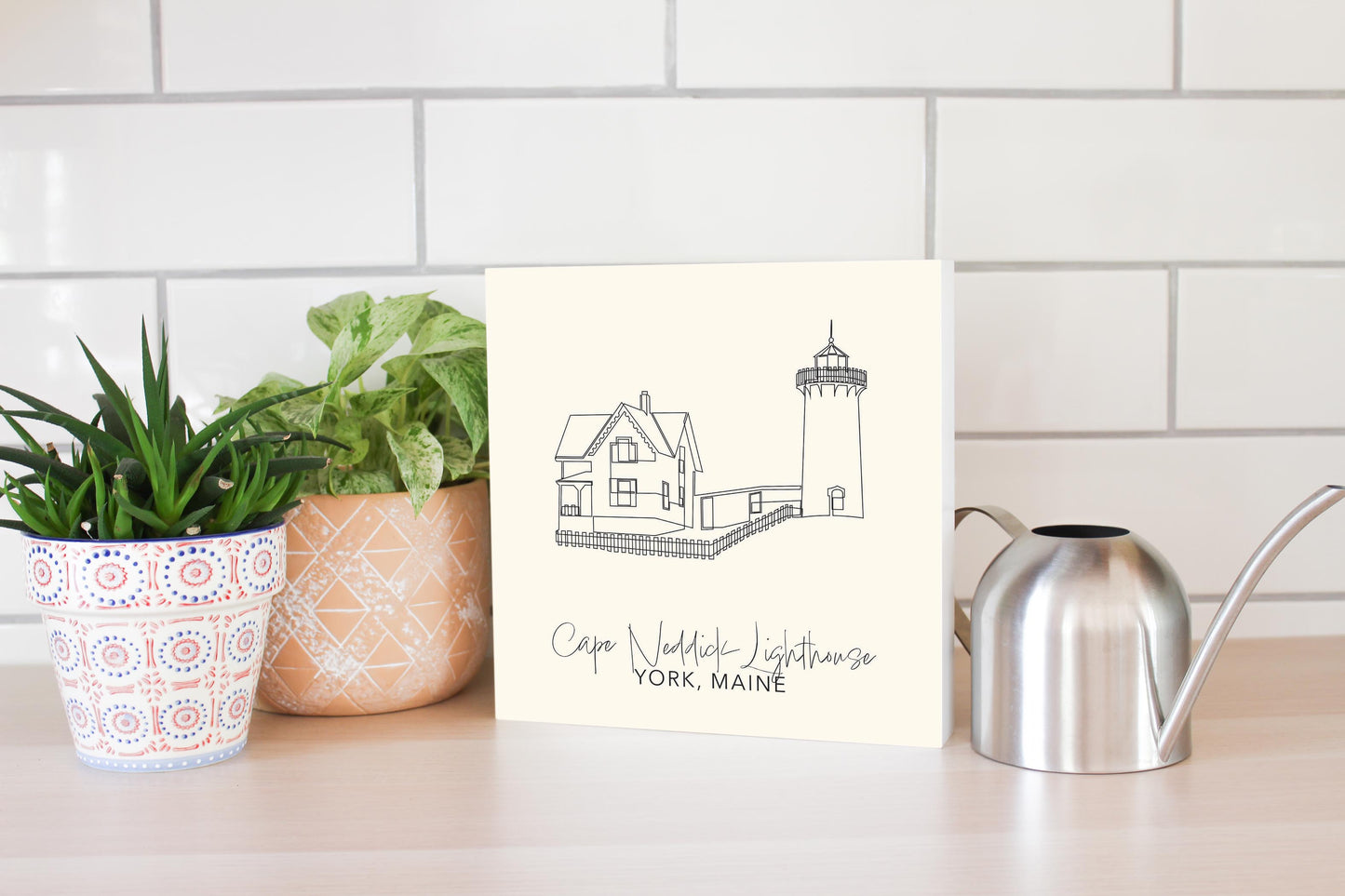 Cream Cape Neddick Lighthouse | Wood Block | Eaches | Min 2