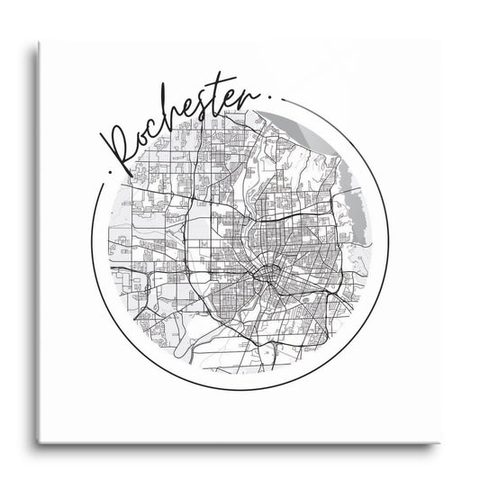 Minimalistic B&W New York Rochester Circle Map | Hi-Def Glass Art | Eaches | Min 1