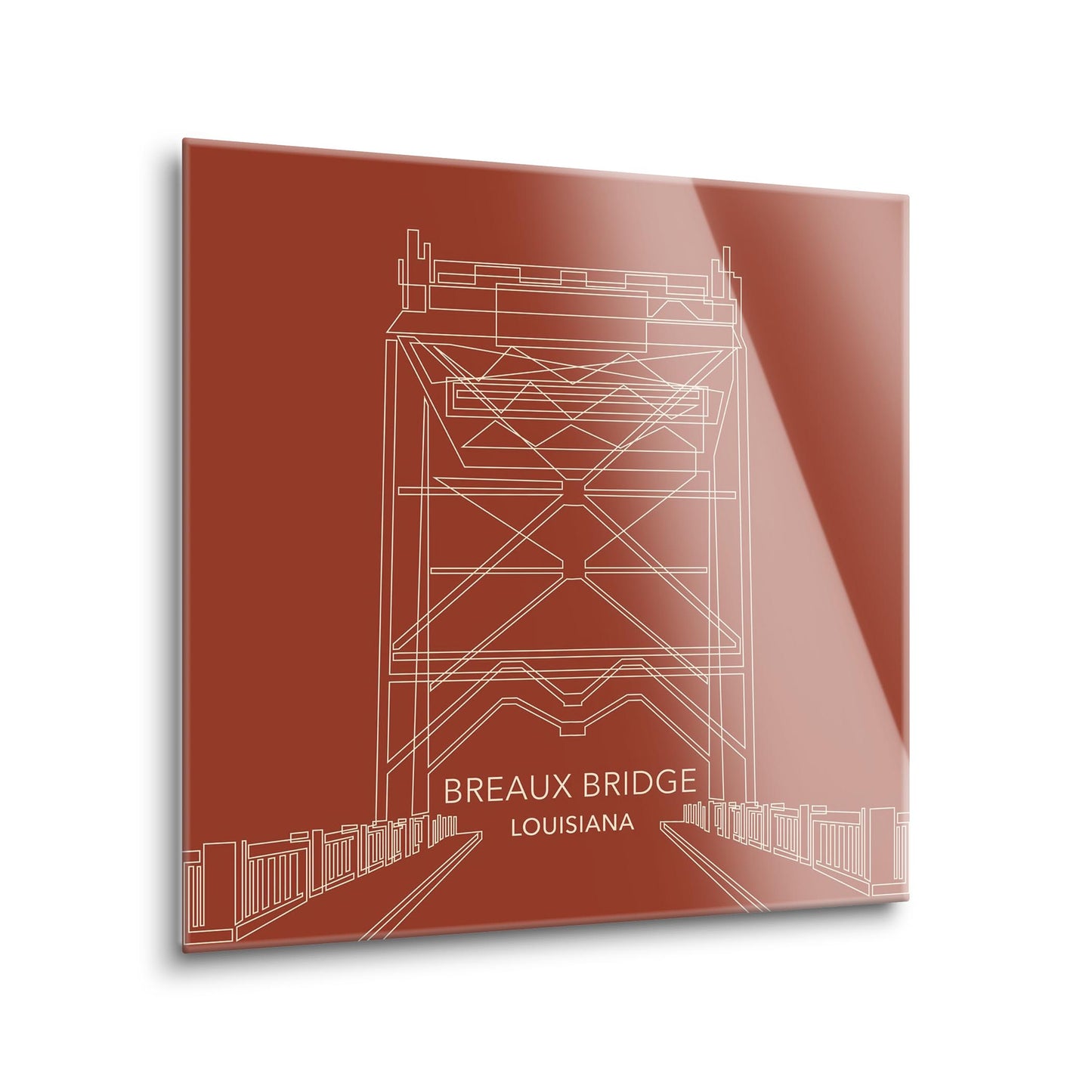 Modern Minimalist Louisiana Breaux Bridge Line Drawing | Hi-Def Glass Art | Eaches | Min 1