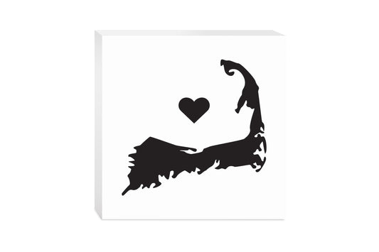 Minimalistic B&W Cape Cod With Heart | Wood Block | Eaches | Min 2