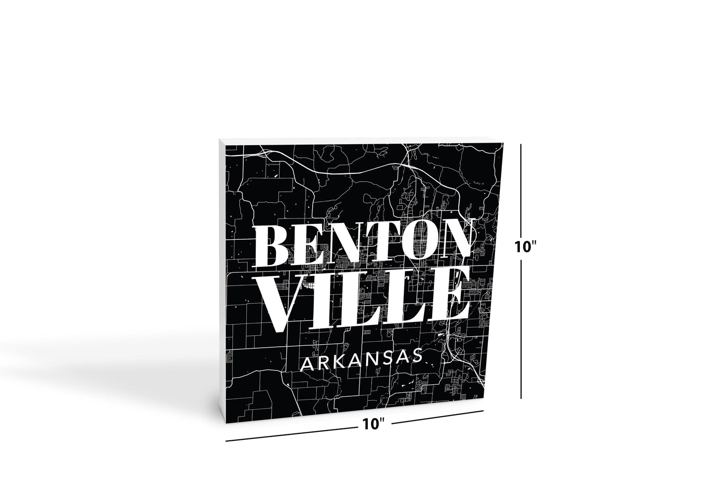 Minimalist B&W Arkansas Bentonville Map State | Wood Block | Eaches | Min 2