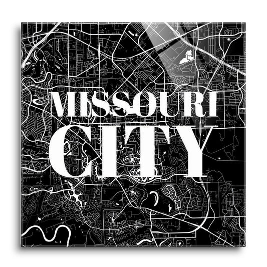 Minimalistic B&W Texas Missouri City Map | Hi-Def Glass Art | Eaches | Min 1