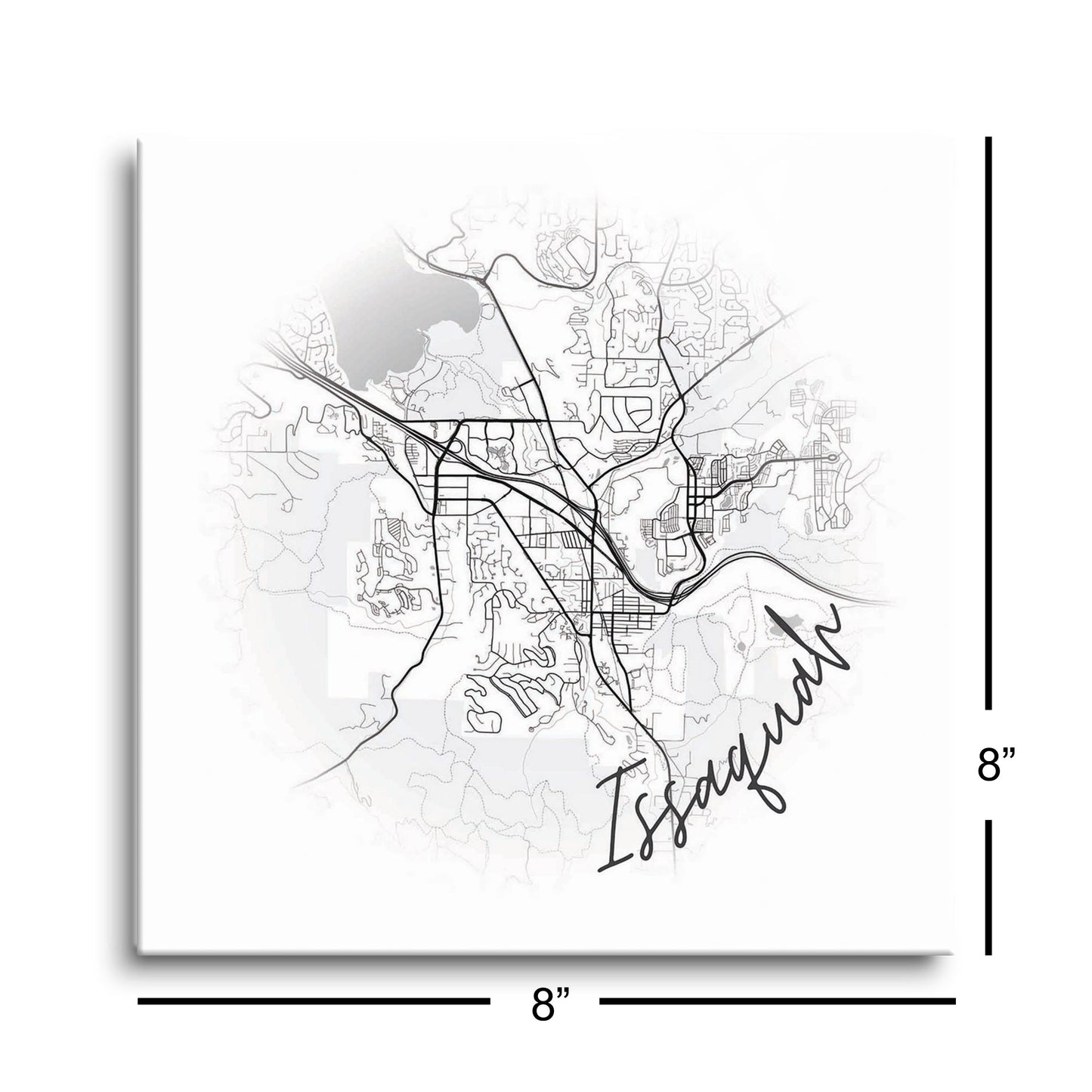 Minimalistic B&W Washington Issaquah Circle Map | Hi-Def Glass Art | Eaches | Min 2
