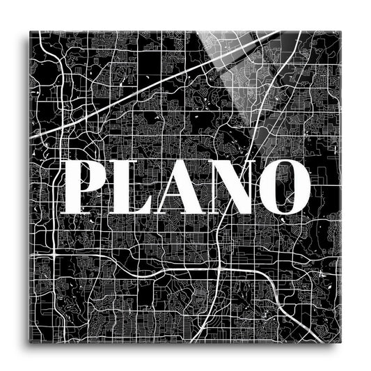 Minimalistic B&W Texas Plano Map | Hi-Def Glass Art | Eaches | Min 1