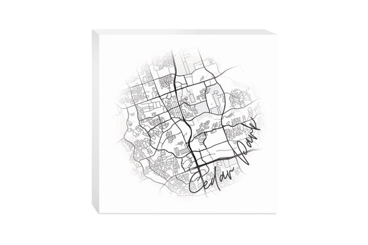Minimalistic B&W Texas Cedar Park Circle Map | Wood Block | Eaches | Min 2