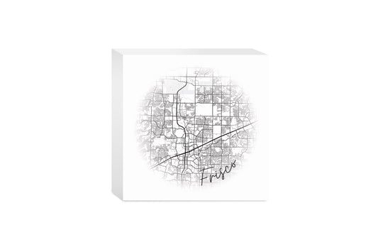 Minimalistic B&W Texas Frisco Circle Map | Wood Block | Eaches | Min 4