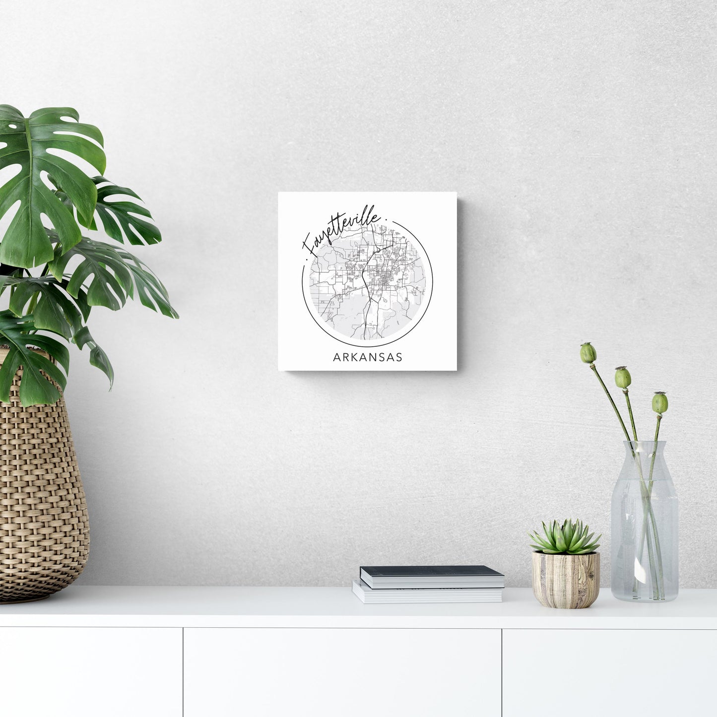 Minimalist B&W Arkansas Fayetteville Circle Map | Wood Sign | Eaches | Min 2
