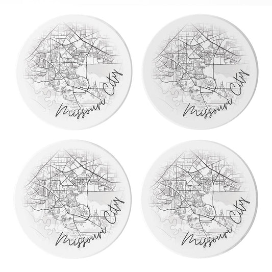 Minimalistic B&W Texas Missouri City Circle Map | Absorbent Coasters | Set of 4 | Min 2