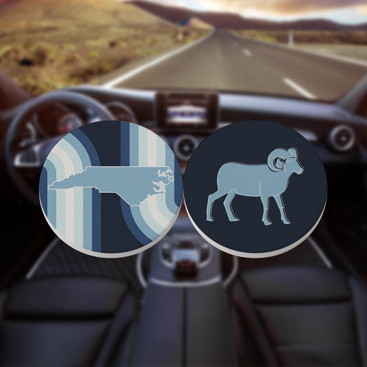 Blue Shades North Carolina State And Ram Lines | Absorbent Car Coasters | Set of 2 | Min 4