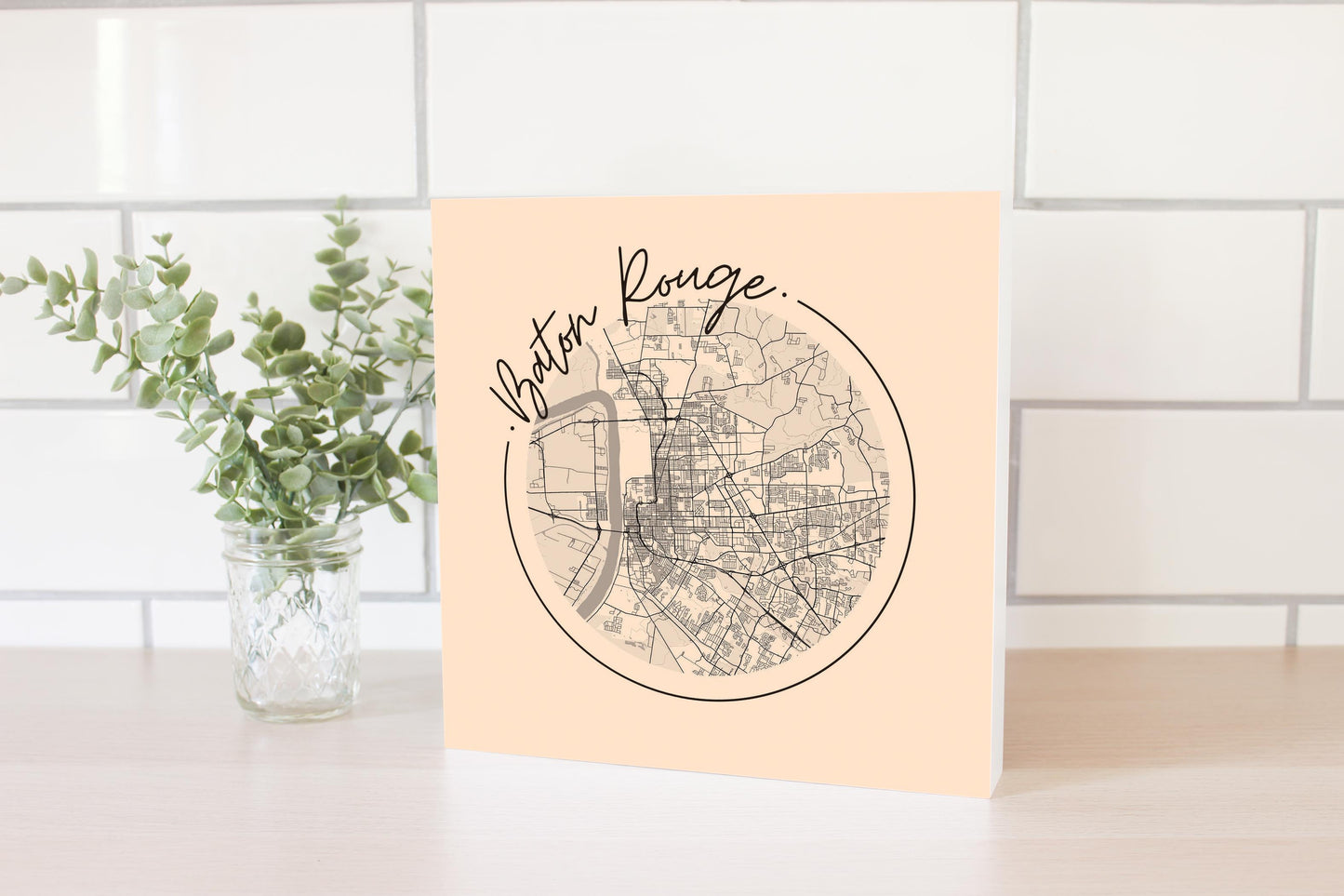 Louisiana Colorful Baton Rouge Circle Map | Wood Block | Eaches | Min 2