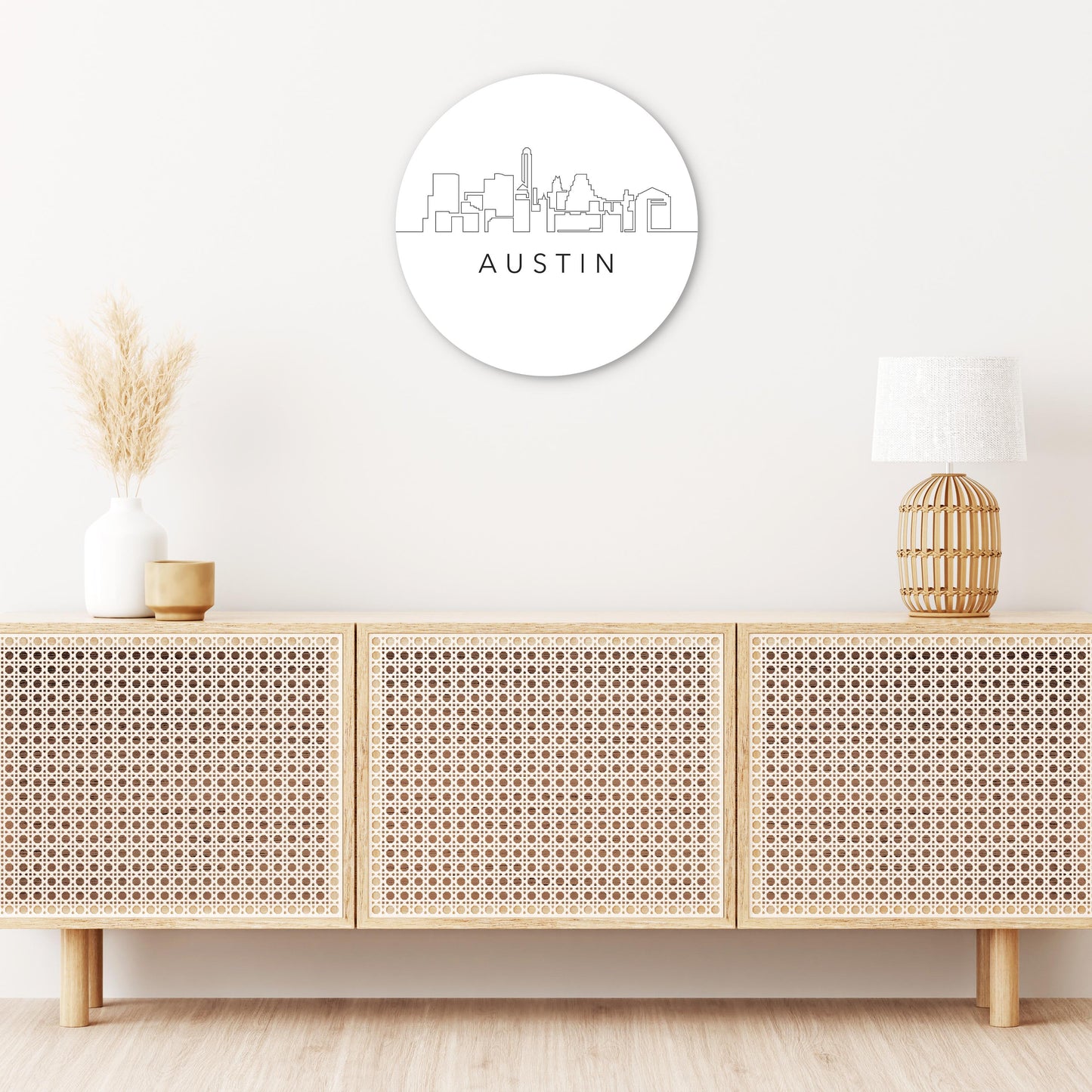 Minimalist B&W Texas Austin Skyline | Wood Sign | Eaches | Min 1