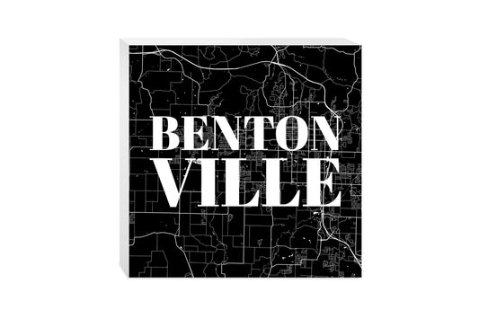 Minimalist B&W Arkansas Bentonville Map | Wood Block | Eaches | Min 2