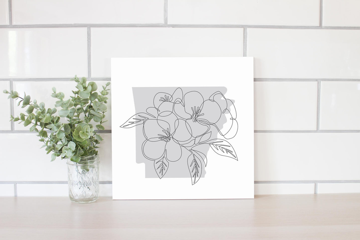 B&W Minimalist Arkansas Single Line Apple Blossoms | Wood Sign | Eaches | Min 2