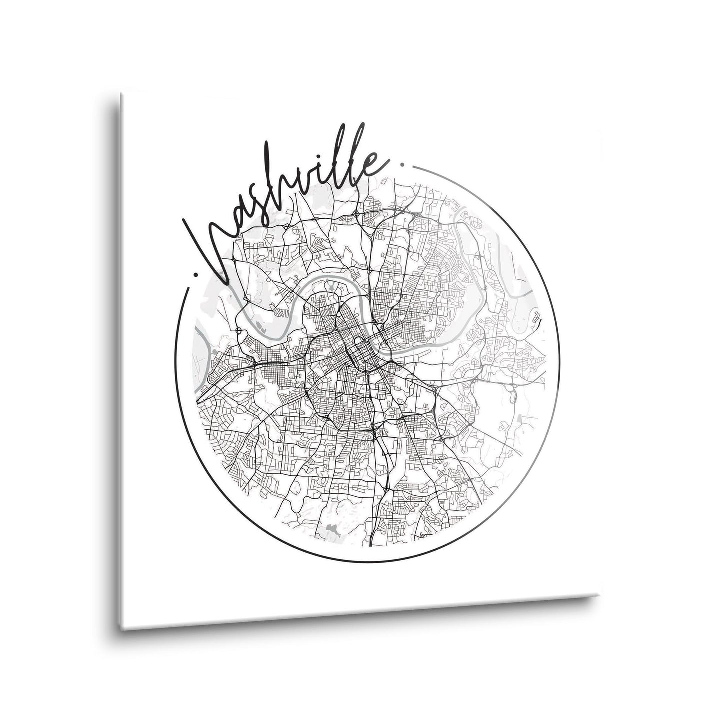 Minimalist B&W Tennessee Nashville Circle Map| Hi-Def Glass Art | Eaches | Min 1