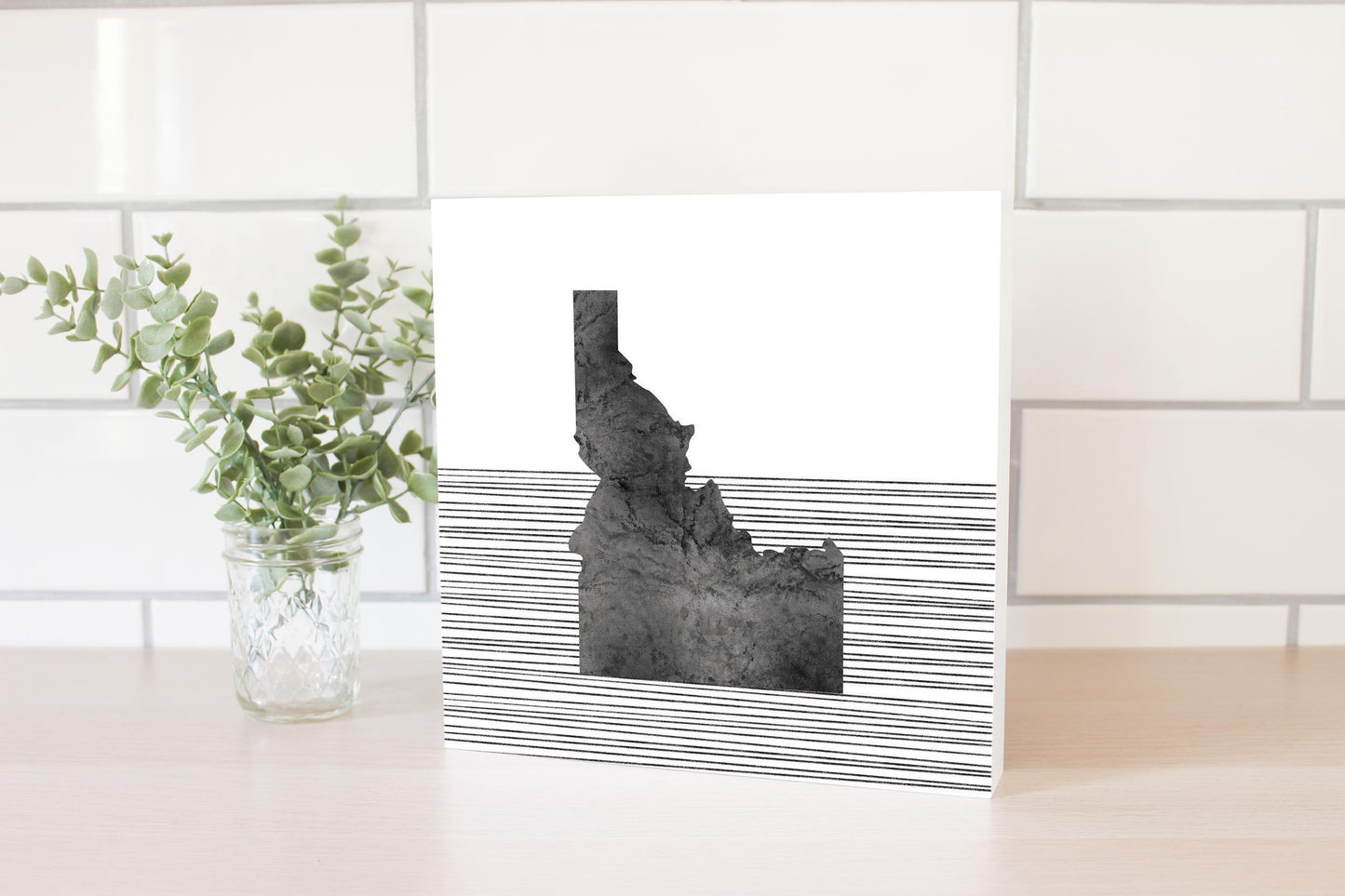 Minimalist B&W Idaho State With Straight Lines | Wood Block | Eaches | Min 2