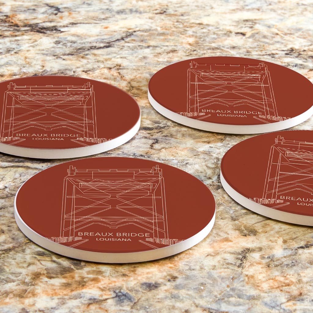 Modern Minimalist Louisiana Breaux Bridge Line Drawing | Absorbent Coasters | Set of 4 | Min 2