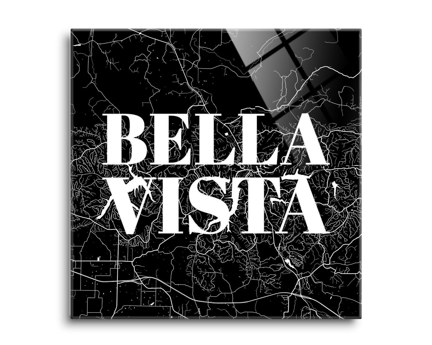 Minimalist B&W Arkansas Bella Vista Map | Hi-Def Glass Art | Eaches | Min 2