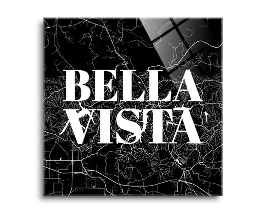 Minimalist B&W Arkansas Bella Vista Map | Hi-Def Glass Art | Eaches | Min 2