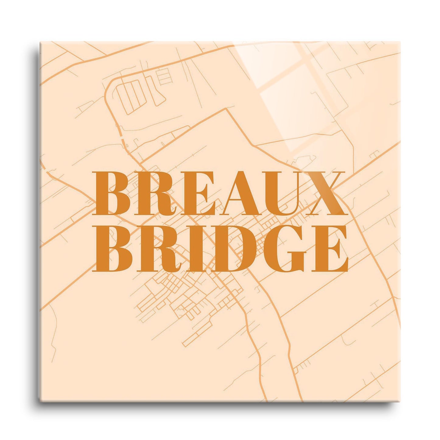 Modern Minimalist Louisiana Breaux Bridge Map | Hi-Def Glass Art | Eaches | Min 1