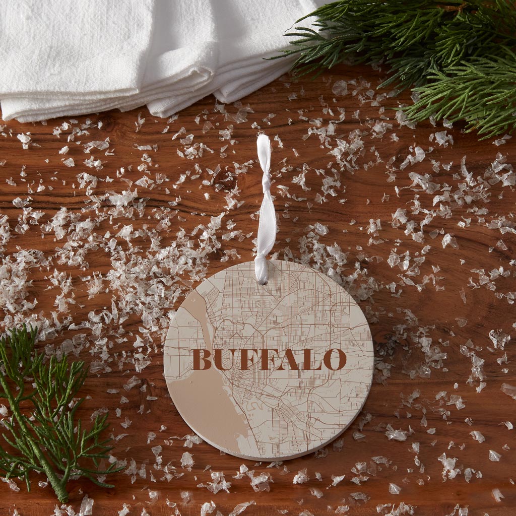 Modern Minimalist New York Buffalo Map| Wood Ornament | Eaches | Min 6