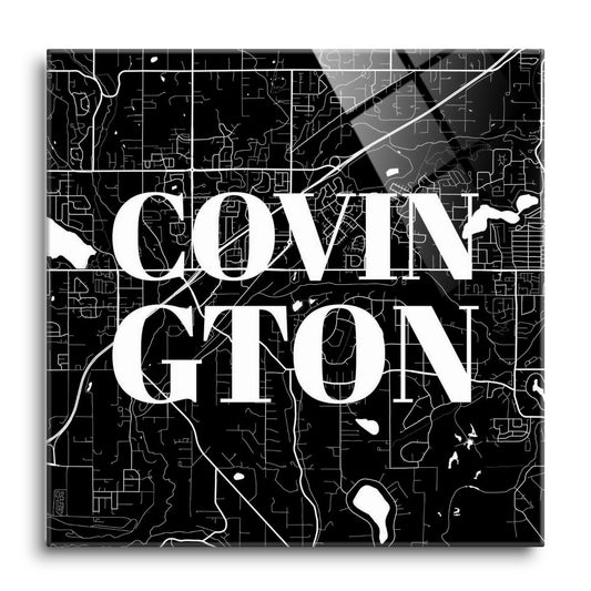 Minimalistic B&W Washington Covington Map | Hi-Def Glass Art | Eaches | Min 1