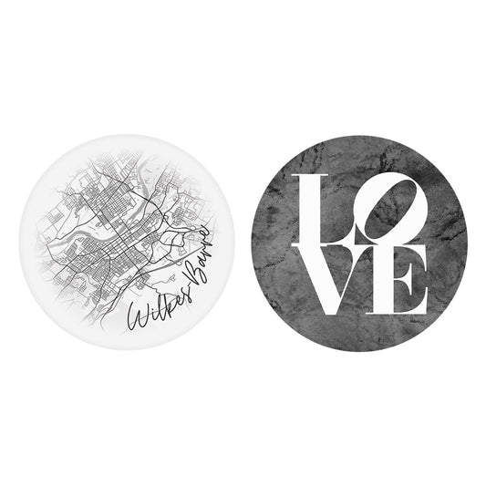 Minimalistic B&W Pennsylvania Wilkes Barre Circle Love| Absorbent Car Coasters | Set of 2 | Min 4
