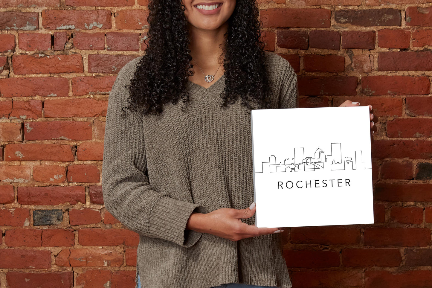 Minimalistic B&W New York Rochester Skyline | Wood Block | Eaches | Min 2