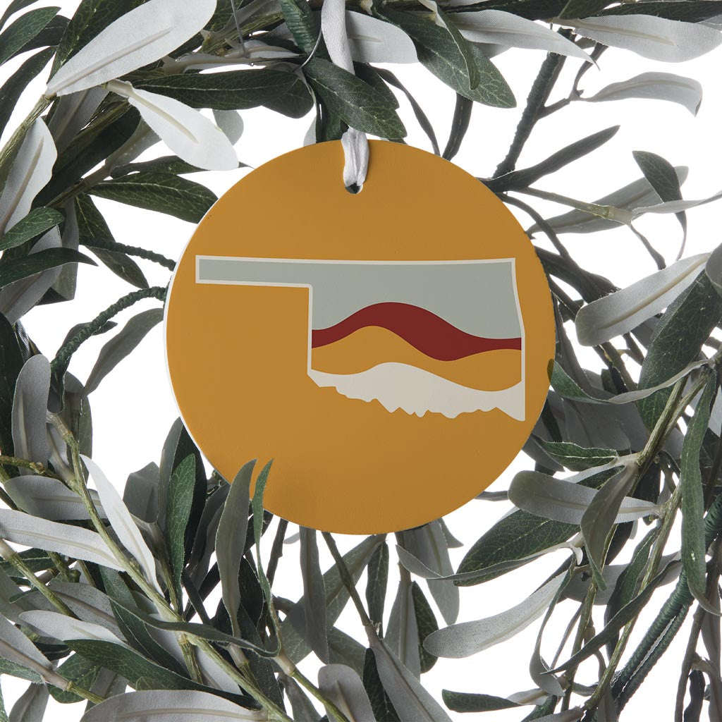 Modern Minimalist Oklahoma Orange Retro State Shape With Hills| Wood Ornament | Eaches | Min 6