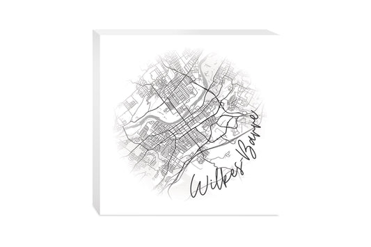 Minimalistic B&W Pennsylvania Wilkes Barre Circle Map | Wood Block | Eaches | Min 2