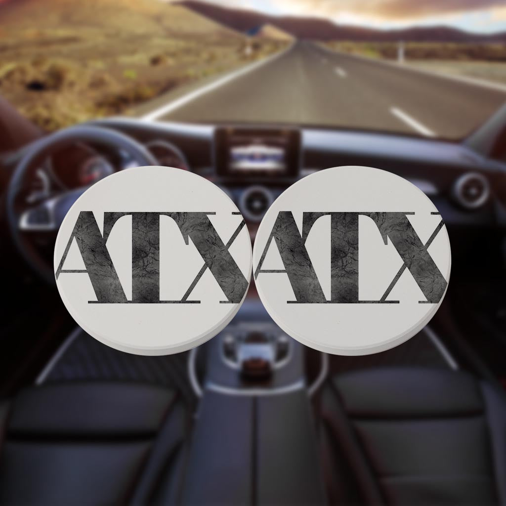 Minimalistic B&W Texas Austin White Initials | Absorbent Car Coasters | Set of 2 | Min 4