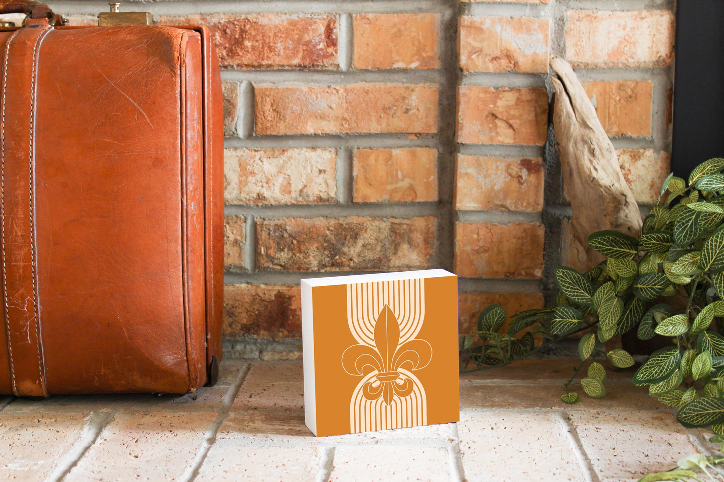 Modern Minimalist Louisiana Orange Fleu De Lis | Wood Block | Eaches | Min 4