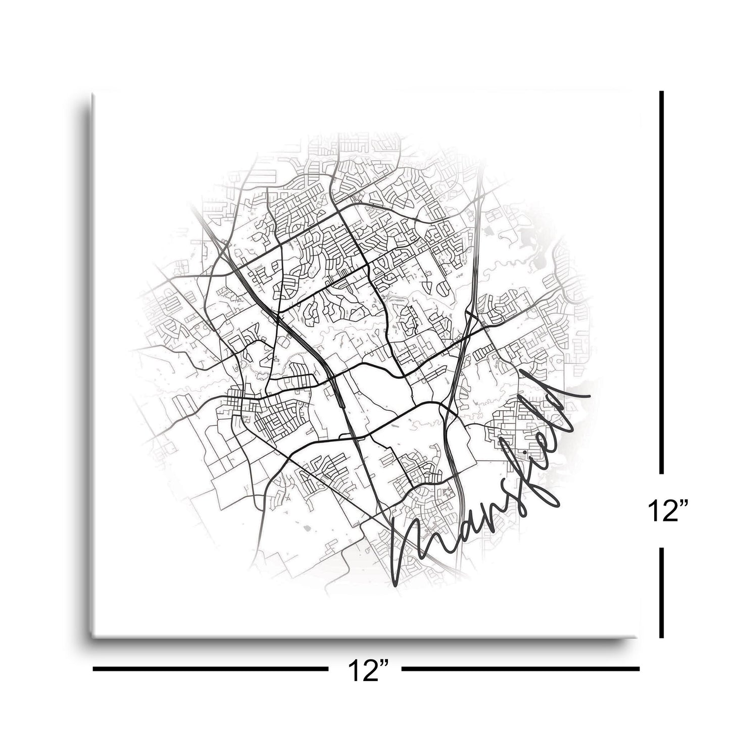 Minimalistic B&W Texas Mansfield Circle Map | Hi-Def Glass Art | Eaches | Min 1
