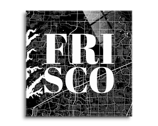 Minimalistic B&W Texas Frisco Map | Hi-Def Glass Art | Eaches | Min 2
