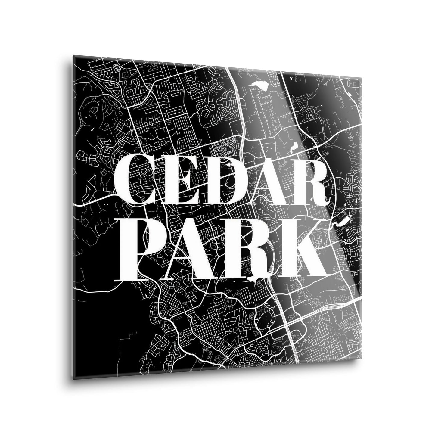 Minimalistic B&W Texas Cedar Park Map | Hi-Def Glass Art | Eaches | Min 2