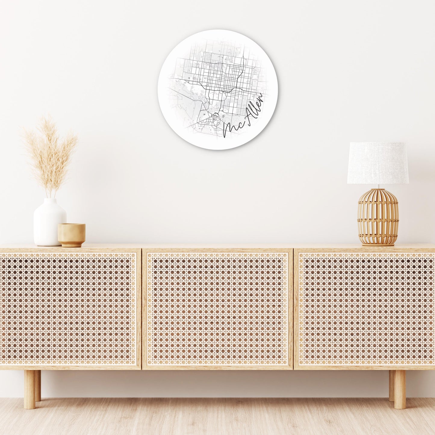 Minimalistic B&W Texas Mcallen Circle Map | Wood Sign | Eaches | Min 1