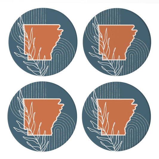 Modern Minimalist Arkansas State Shape With Leaf | Absorbent Coasters | Set of 4 | Min 2
