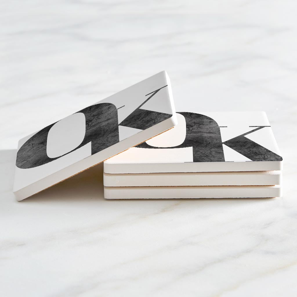 Modern White Oklahoma Initials | Absorbent Coasters | Set of 4 | Min 2