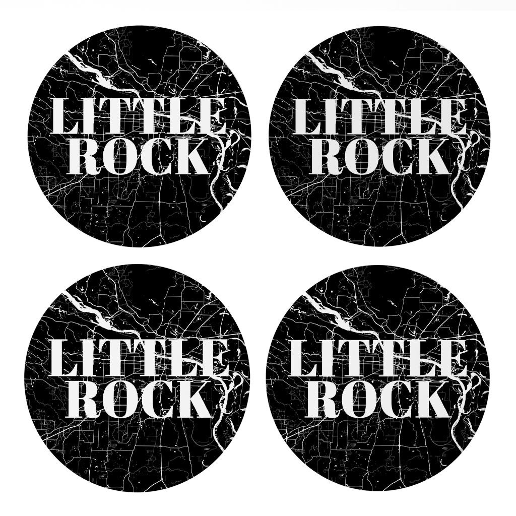 B&W Minimalist Arkansas Little Rock Map | Absorbent Coasters | Set of 4 | Min 2